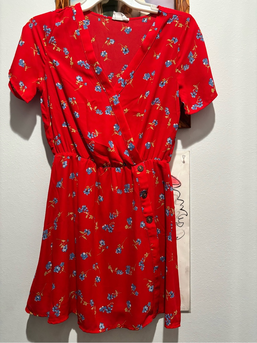 Sienna Sky Red Floral Wrap Dress with Blue Flowers